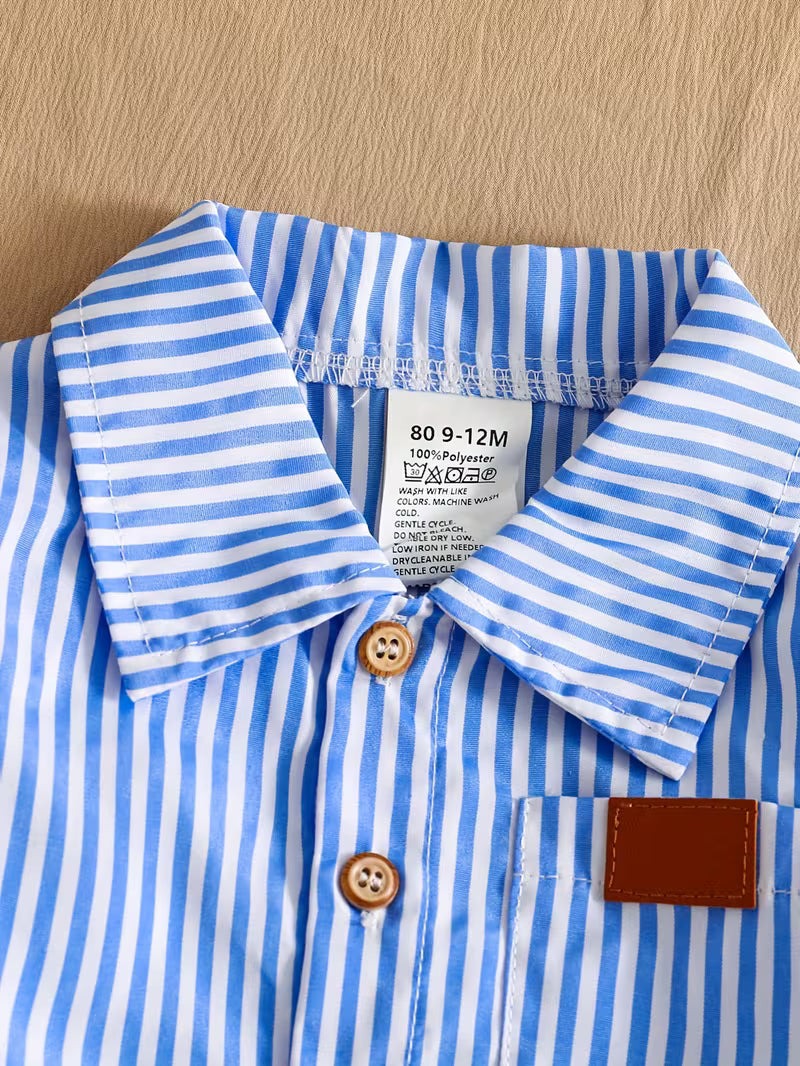 Striped Shirt Top & Elastic Waist Casual Pants