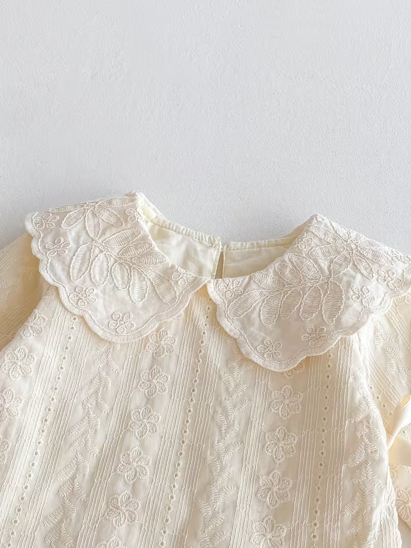 Lace-Collared Top And Wide-Leg Pants