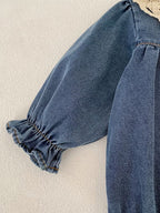 Baby Girl Denim Romper with Contrast Lace Details