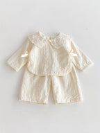 Lace-Collared Top And Wide-Leg Pants