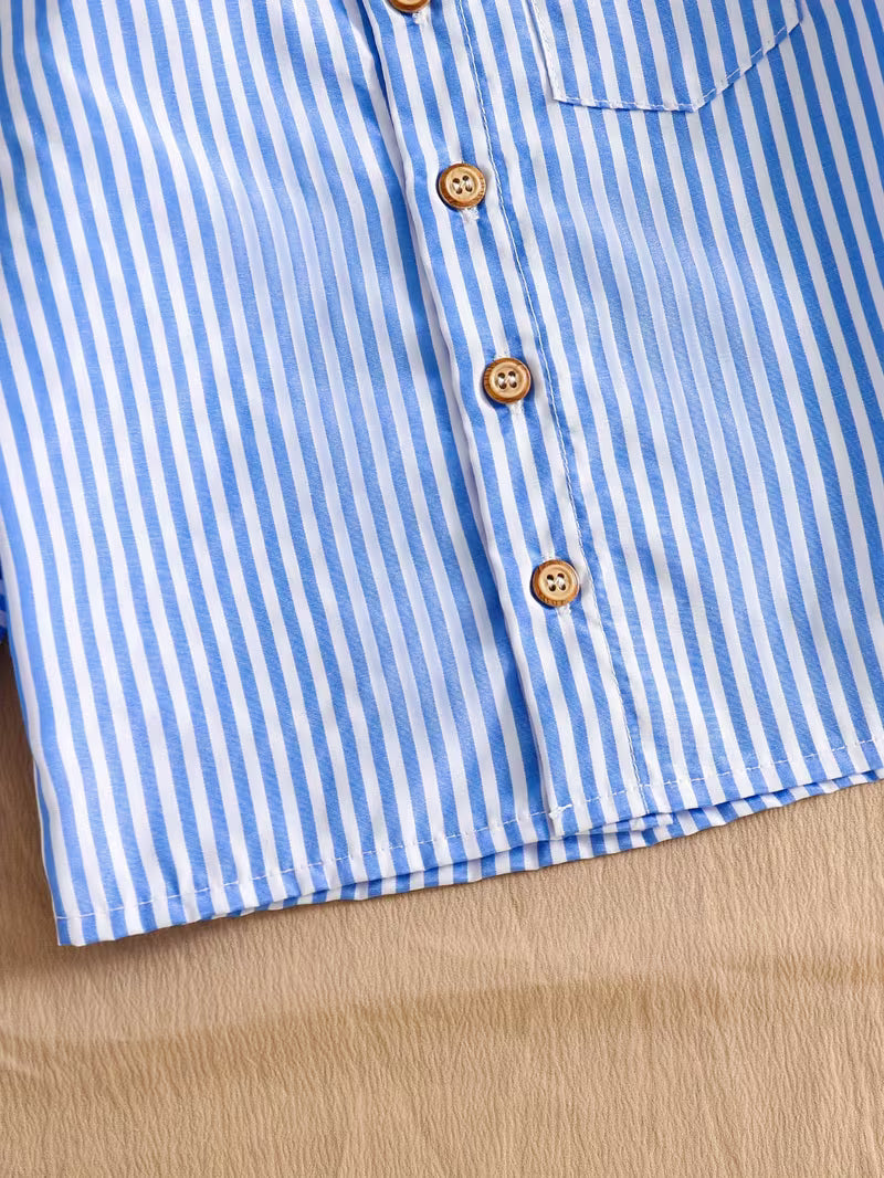 Striped Shirt Top & Elastic Waist Casual Pants