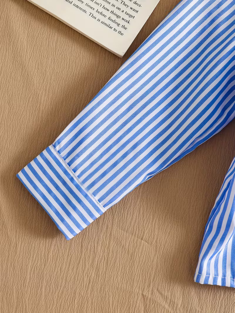 Striped Shirt Top & Elastic Waist Casual Pants