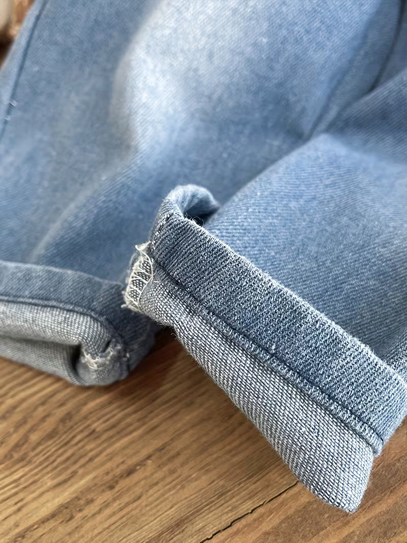 Casual Lapel Striped Shirt & Denim Trousers Two Piece Set