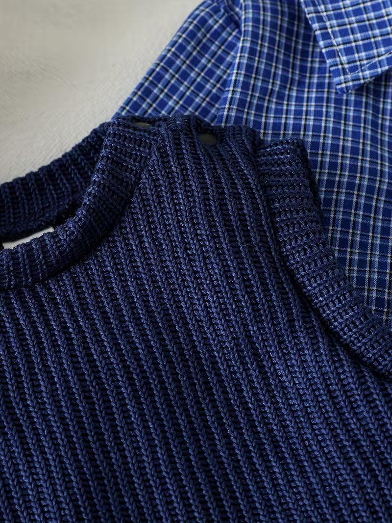 Long-Sleeve Shirt, Vest & Trousers Plaid Set