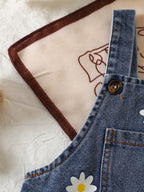 Pure White Long-sleeved Romper with Flutter Sleeves Paired with a Denim Floral Print