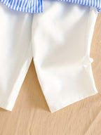 Striped Shirt Top & Elastic Waist Casual Pants