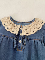 Baby Girl Denim Romper with Contrast Lace Details