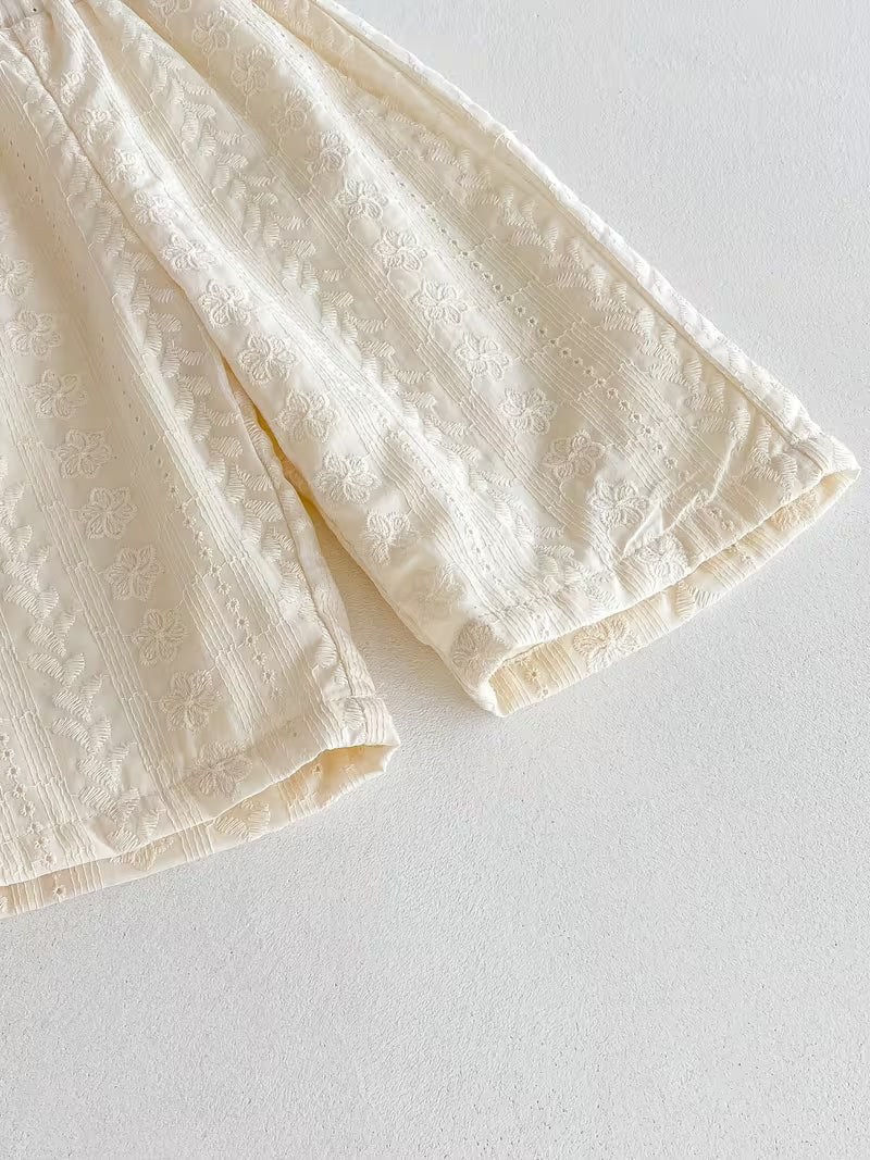 Lace-Collared Top And Wide-Leg Pants