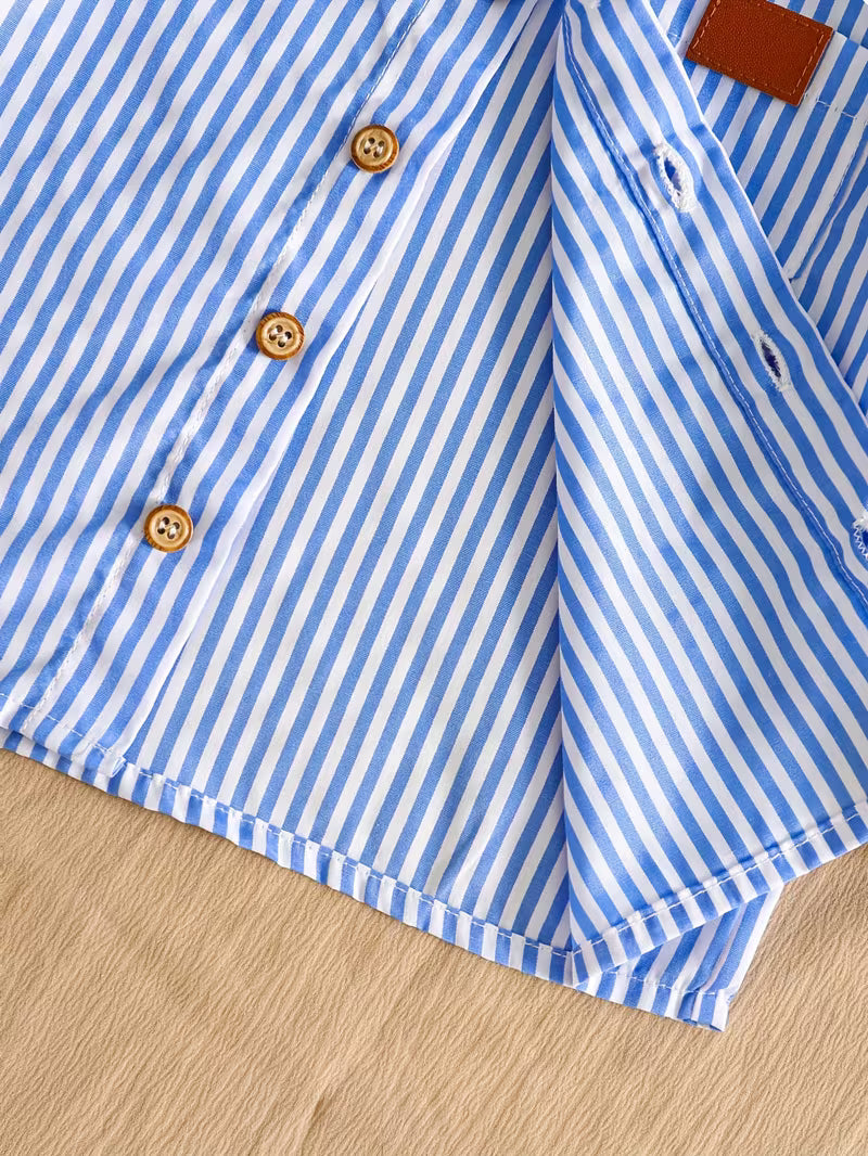 Striped Shirt Top & Elastic Waist Casual Pants