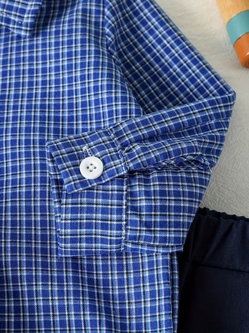Long-Sleeve Shirt, Vest & Trousers Plaid Set