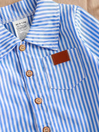 Striped Shirt Top & Elastic Waist Casual Pants