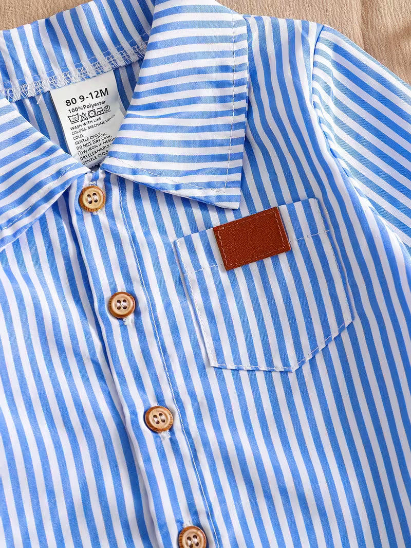 Striped Shirt Top & Elastic Waist Casual Pants