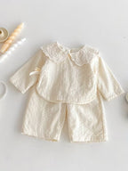 Lace-Collared Top And Wide-Leg Pants